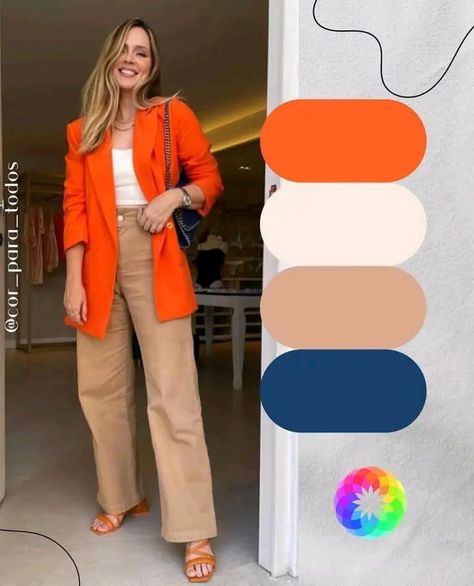 Blazer Naranja Outfit Mujer, Orange Blazer Outfits, Pantalon Orange, Mode Ab 50, Colour Combinations Fashion, Color Combos Outfit, Orange Blazer, Color Blocking Outfits, Color Combinations For Clothes