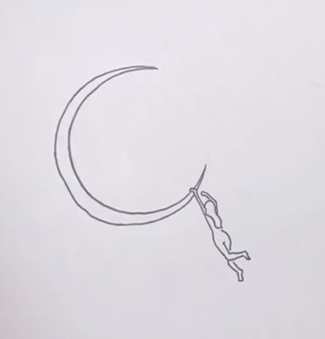 Fine line tattoo design / Thin Half moon with girl with long hair holding on to corner of the moon. Line Work Moon Tattoo, Horizontal Tattoo Design, Liv Tattoos, Art Fine Line Tattoo, Moon Simple Tattoo, Abstract Moon Tattoo, Moon Tattoo Fine Line, Moon Fine Line Tattoo, Line Tattoo Simple