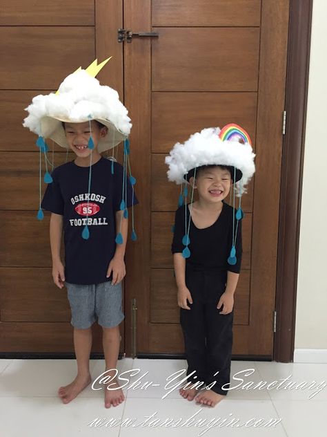 Diy Cloud Hat, Hat Day Ideas, Creative Hats For Kids, Crazy Hats Ideas, Crazy Hat Day Ideas For Kids, Crazy Hat Ideas, Rainbow Costume Diy, Rain Cloud Costume, Cloud With Rainbow