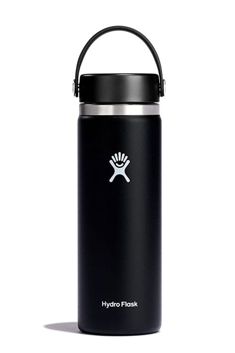 Hydro Flask Wide Mouth Bottle with Flex Cap | Insulated Stainless Steel Water Bottle Black Hydroflask, Black Hydro Flask, Camping Dinnerware, Hydro Flask Accessories, Hydro Flask Water Bottle, Stainless Steel Collar, Bottle Sling, Flask Water Bottle, Water Bottle Carrier