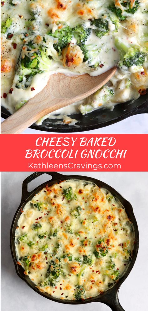 Creamy Broccoli Gnocchi, Baked Cauliflower Gnocchi, Gnocchi Recipes Alfredo, Healthy Gnocchi Recipes Vegetarian, Gnocchi Cream Cheese, Gnocchi With Veggies, Ideas For Gnocchi, Easy Vegetarian Entrees, Spinach Gnocchi Recipe Dinners