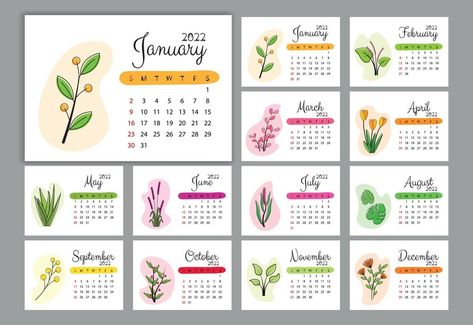 Calander Design Ideas, Retro Calendar, Printable Calendar Design, 달력 디자인, Photoshop Poster, Flower Vector, 2022 Calendar, New Year 2022, 2025 Calendar