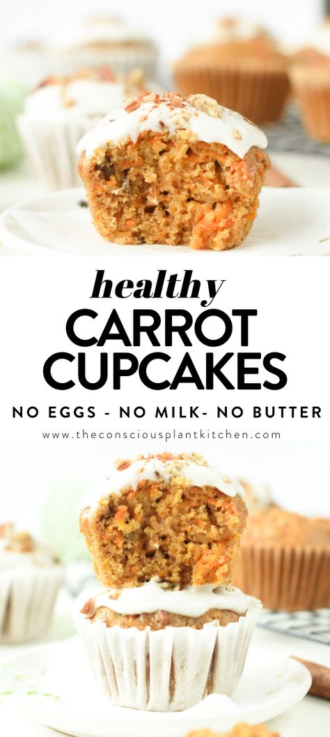 Vegan Frosting Recipe, Vegan Carrot Cake Muffins, Vegan Carrot Muffins, Vegan Carrot Cake Cupcakes, Healthy Easter Dessert, Vegan Breakfast Muffins, Muffin Vegan, Vegan Carrot Cake Recipe, Vegan Carrot Cake