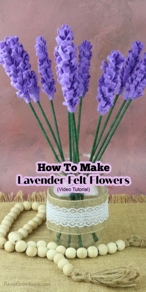 How To Make Lavender Flowers, Felt Lilac Flower Diy, Felt Lavender, Diy Lavender Flower, Felt Lavender Flower Diy, Wool Flowers, Lavender Flowers Diy, Embroidery Floss Projects, Lavender Crafts