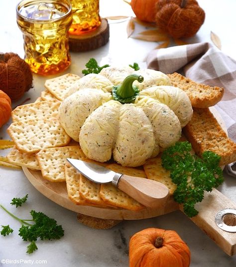 Pumpkin Shaped Cheese Ball Appetizer - easy to make, delicious and inexpensive alternative to a charcuterie or cheese board, perfect for Thanksgiving! by BirdsParty.com @BirdsParty #thanksgiving #appetizer #cheese #cheeseball #pumpkin #fallappetizer #pumpkincheeseball #pumpkinappetizer #charcuterie #cheeseboard #grazingboard #fallgrazingboard Boursin Pumpkin Cheese Ball, Cheese Pumpkin Ball, Cheese Ball Pumpkin Shaped, Pumpkin Shaped Cheeseball, Thanksgiving Cheese Tray, Cheese Ball Board, Cheeseball Pumpkin, Pumpkin Shaped Cheese Ball, Thanksgiving Cheese Board