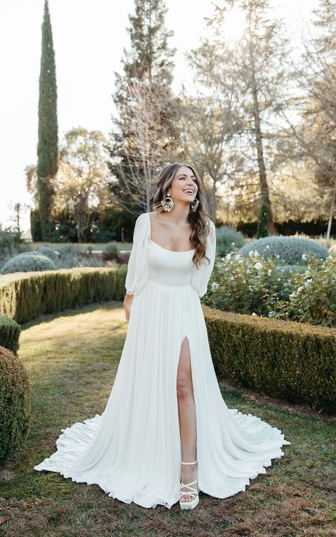 Stella York 7901: Effortlessly Luxurious Chiffon Wedding Dress Stella York Bridal, Stella York Wedding Dress, Blush Bridesmaid Dresses, Wedding Dress With Pockets, Chiffon Wedding Dress, Stella York, A Line Wedding Dress, Long Sleeve Wedding, Wedding Dresses Plus Size