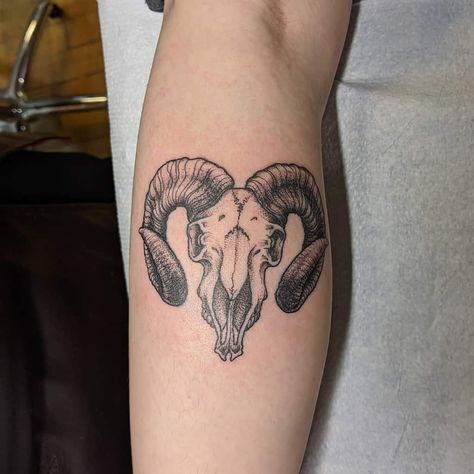 blackwork ram skull tattoo meaghan.rhea Bull And Ram Tattoo, Ran Skull Tattoo, Ram Tattoo Women, Ram Skeleton Tattoo, Black Ram Tattoo, Aires Ram Tattoo, Rams Skull Tattoo, Lamb Skull Tattoo, Aries Ram Skull Tattoo