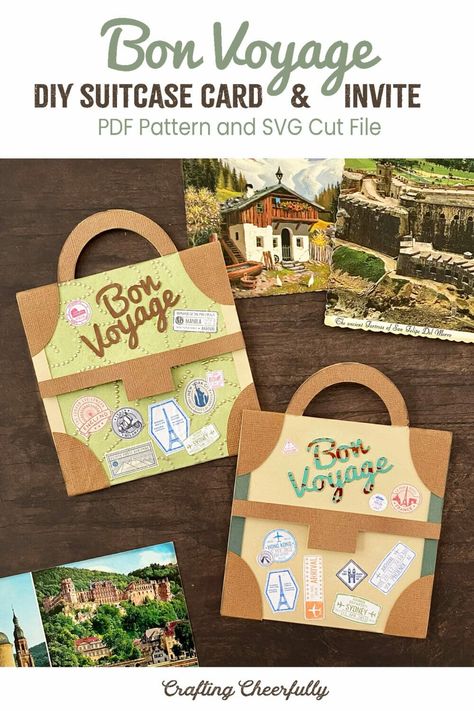 Cricut Travel Ideas, Plane Activities, Bon Voyage Cards, Fun Invitation, Diy Suitcase, Cruise Scrapbook, Travel Party Theme, Travel Stamp, Welcome Card