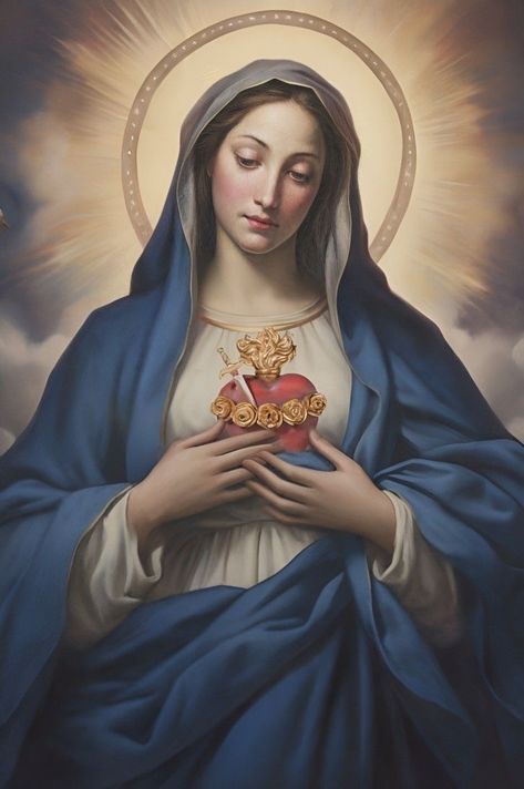 Mary Jesus Mother, Mother Mary Pictures, The Immaculate Heart Of Mary, Catholic Wallpaper, Jesus Mother, Virgin Mary Art, Mother Mary Images, Immaculate Heart Of Mary, Catholic Pictures