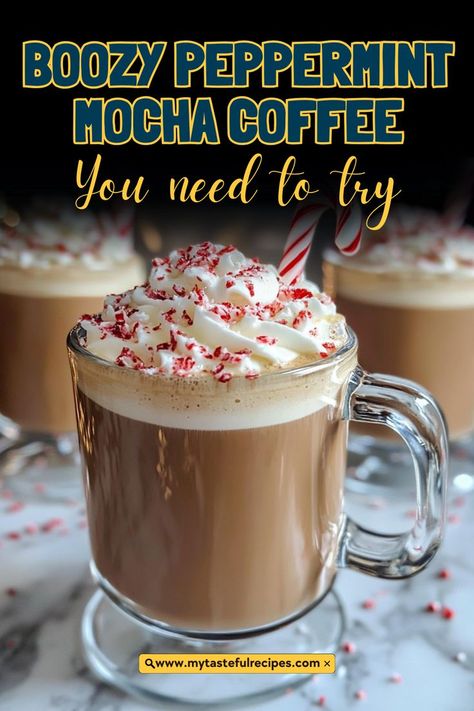 Celebrate the season with this indulgent Boozy Peppermint Mocha Coffee! A delicious blend of coffee, chocolate, and a dash of peppermint liqueur will make every sip feel like a festive treat. Perfect for those cold winter nights! Boozy Coffee Drinks, Champagne Punch Recipes, Mocha Coffee Recipe, Peppermint Mocha Coffee, Diy Coffee Drinks, Peppermint Mocha Recipe, Peppermint Coffee, Coffee Punch, Champagne Punch