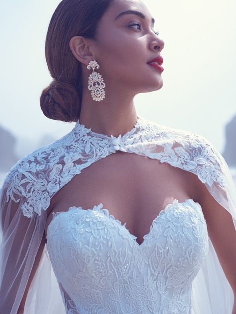 Carrington (Accessory - Detachable Cape) Carrington Floor Length Beaded Lace Bridal Cape | Maggie Sottero Couture, Bridal Closet, Sottero And Midgley Wedding Dresses, Detachable Cape, Cape Wedding, Sottero And Midgley, Blush Gown, Wedding Dress Cake, Cape Wedding Dress