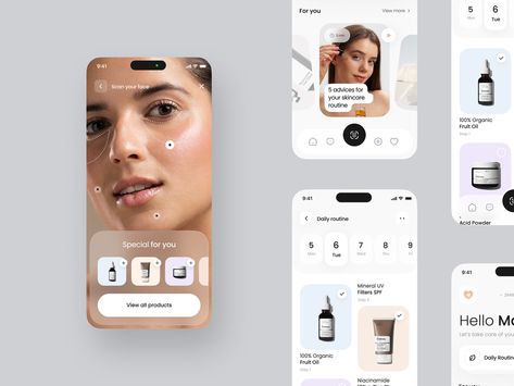 Skin Care App design by Awsmd on Dribbble Skincare Mobile App, Cosmetics App Design, Skin Care App Design, Skincare App Design, Beauty App Design, Skin Care Website Design, Fitness Apps Design, Skincare App, Skin Care Design