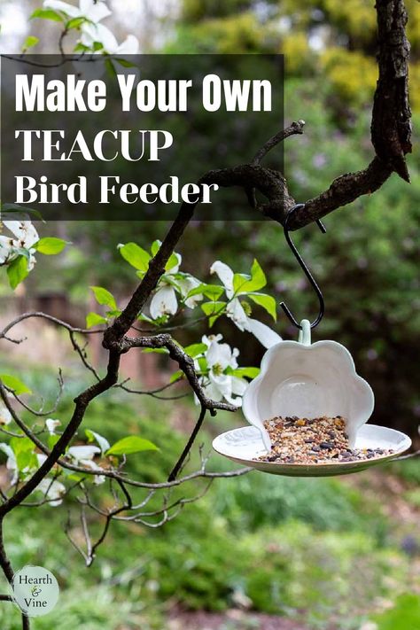 Recycle or upcycle a pretty tea cup and saucer into a bird feeder. It looks so pretty in the garden and you can have fun watching your feathered friend enjoy the feast. Teacup Bird Feeder Diy, Backyard Patio On A Budget, Deck Roof Ideas, Cup Bird Feeders, Tea Cup Projects, Teacup Bird Feeder, Outdoor Friends, Patio On A Budget, Cup And Saucer Crafts