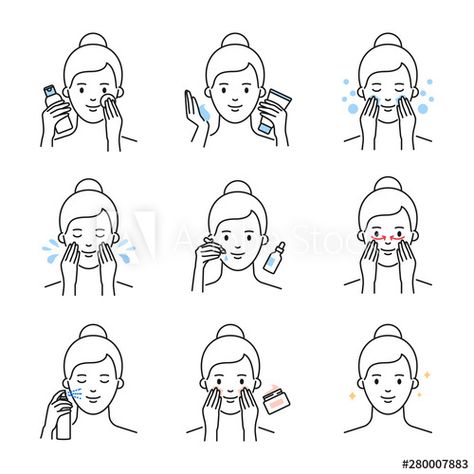 Daily Skin Care, Facial Cleansing, Icon Set Vector, Facial Skin Care, Best Self, Icon Set, Vector Icons, Adobe Stock, Royalty Free Images