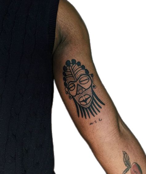 African Mask Tattoo, African Tattoo Ideas For Men, Tattoos Inspos, Body Maintenance, African Tattoo, Egypt Tattoo, Mask Tattoo, African Spirituality, Tattoos For Black Skin