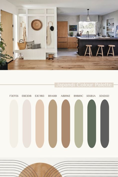 Beige And Wood Color Palette, Japandi Bedroom Colors, Adding Wood Panels To Walls, Colour Palette Japandi, Contemporary Interior Design Color Palette, Bedroom Color Palette Neutral, Scandi Room Decor, Japandi Living Room Colors, Contemporary Nordic Living Room