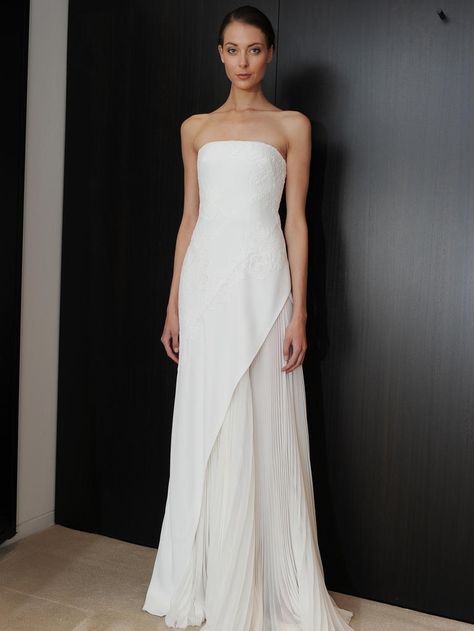 Low Waist Wedding Dress, J Mendel Bridal, Structured Wedding Dresses, Pleated Wedding Dress, Pleated Wedding Dresses, Wedding Dress Strapless, Fashion Wedding Dress, Contemporary Wedding Dress, Minimalist Wedding Dresses