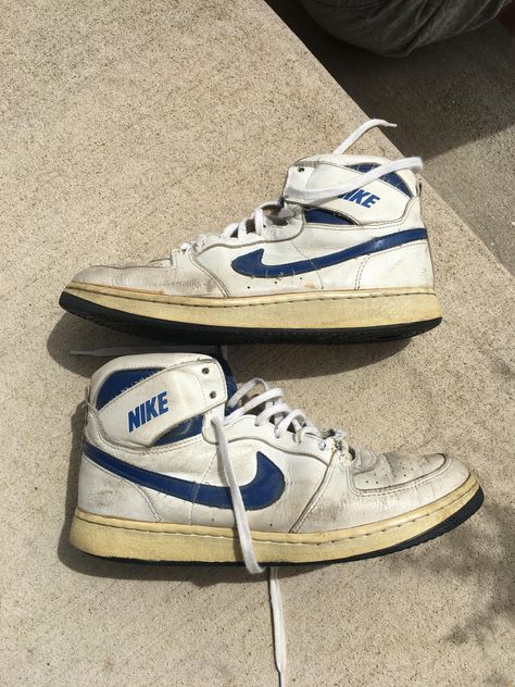 [ID] 80s Nike High Tops Nikes High Top, Vintage High Top Sneakers, Nike 80s Shoes, 80s Nike Shoes, Vintage Sneakers Aesthetic, Old Nike Shoes, Shoes From The 80s, Vintage Nike Sneakers, Nike Shoes Vintage