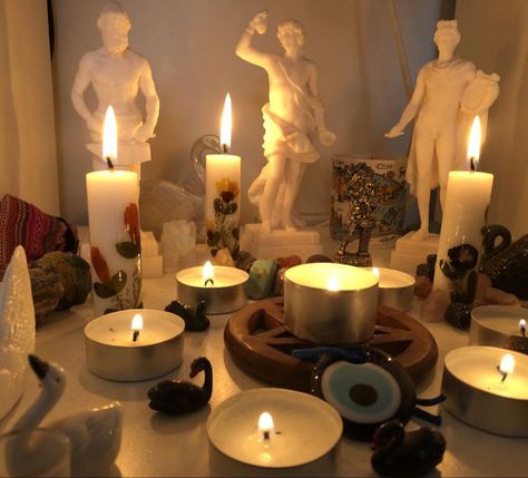 Deity Altar Setup, Greek Altar Ideas, God Altar Ideas, Hellenic Altar Ideas, Greek Pagan Altar, Greek God Alters, Pagan Altar Aesthetic, Dionysus Altar Ideas, Deity Altar Ideas