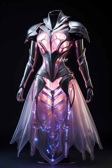 Glass Armor Art, Magic Hero Costume, Goddess Outfit Design, Stained Glass Armor, Sci Fi Suit Concept Art, Crystal Outfit Aesthetic, Futuristic Royalty, Enchanted Armor, Pink Armor