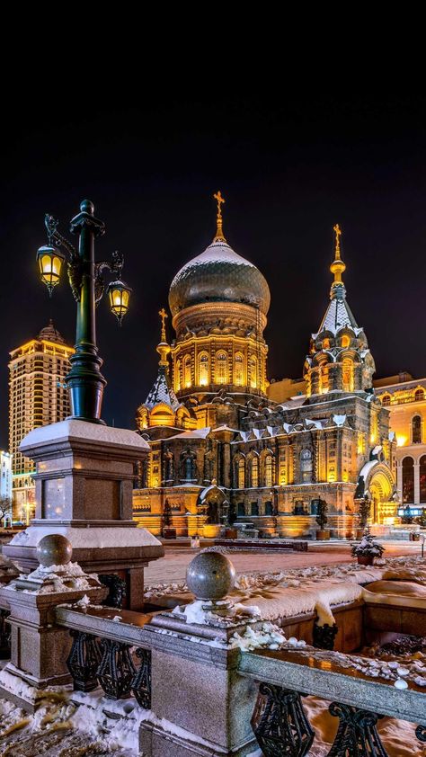 St. Sophia Cathedral,Harbin,China Chinese Streets, Heilongjiang China, Saint Sophia, Harbin China, Traditional Japanese House, About China, Chinese Aesthetic, Virtual Travel, Harbin