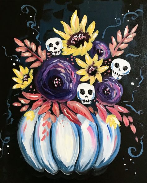 Book now for Paint Nite On-Demand: Halloween BOO-quet with Wendy Anderson ART BASH. Earn 10 Loyalty Reward points for every ticket! Tela, Cornucopia Painting On Canvas, Easy Beginner Painting Step By Step, Fun Activites, Halloween Canvas Paintings, Halloween Canvas Art, Fall Paintings, Gnome Paint, Journal Therapy