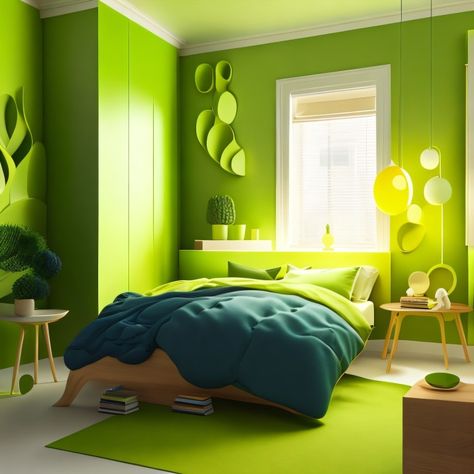 Lime Green Bedroom, Lime Green Rooms, Lime Green Bedrooms, Green Kids Rooms, Green Boys Room, Green Bedroom Design, Penthouse Living, Toddler Boy Room Decor, Aesthetic Interior Design