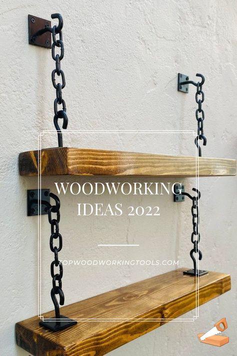 Shelves With Chains, Industrial Wooden Shelves, Rustic Shelf Brackets Diy, Homemade Shelf Ideas, Unique Shelf Ideas, Hanging Shelves Ideas, Wood Pallet Bed Frame, Cedar Wood Projects, Regal Industrial