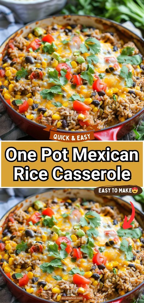 Ingredients: 1 lb ground beef 1 large onion, chopped Mexican Brown Rice Recipes, Taco Casserole With Rice, One Pot Mexican Rice Casserole, One Pot Mexican Rice, One Pot Mexican, Mexican Rice Casserole, Mexican Rice Recipes, Mexican Casserole, Rice Side Dishes