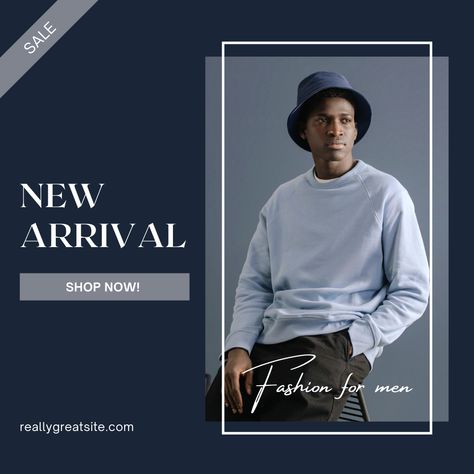 Creative Minimalist New Arrival Men Fashion Instagram Post template. The best design Ideas. Social Media Post Clothing Brand, Social Media Design For Clothes, Fashion Social Media Design Ideas, Fashion Social Media Template, Men Clothing Brand Instagram Feed Ideas, Men Fashion Poster Design, Social Media Design Clothing, Poster For Clothing Brand, Mens Fashion Banner Design