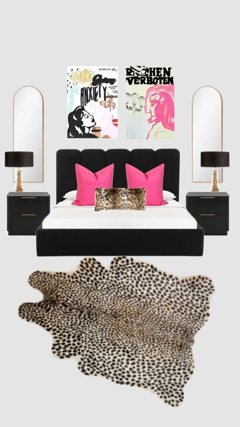 Check out sayl9536's Shuffles #myfirstshuffle Edgy Room Ideas Bedrooms, Leopard Bedroom Decor, Edgy Rooms, Leopard Bedroom, Luxury Dorm Room, Girl Apartment Decor, Apartment Wall Decor, Luxury Room Bedroom, Pink Bedroom Decor