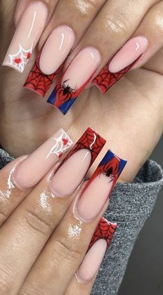 Spiderman Nails, Nail Polish Tutorial, Nagellack Trends, Nail Remover, Coffin Press On Nails, Style Français, Crazy Nails, Manicure Kit, Trendy Nail Design