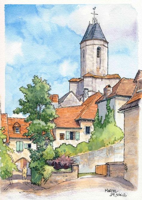 Urban Sketchbook, 자작나무 그림, Arty Ideas, Watercolor House, Watercolor Art Landscape, Canvas For Beginners, Urban Sketch, Watercolor Architecture, House Portrait