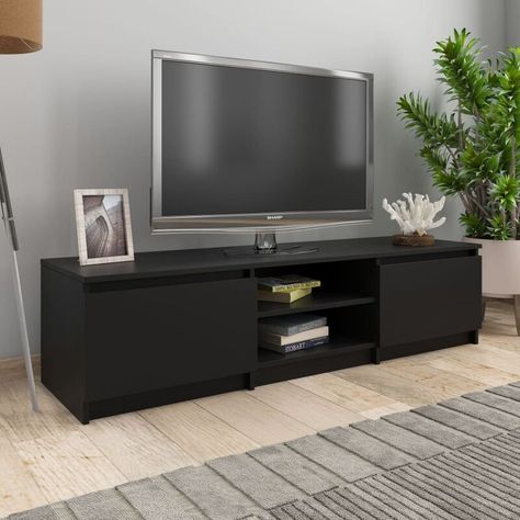 Mobilier d'intérieur > Meuble de salon > Meuble TV YOUTHUP, Avec un design à la fois tendance et pratique, ce meuble TV robuste deviendra certainement un point central de votre pièce. Ce meuble TV de style classique en aggloméré de haute qualité, sera un supplément intemporel à votre maison. Il dispose de 2 portes et de 2 compartiments ouverts pour ranger des appareils multimédia, des consoles de jeu et des magazines. De plus, le support TV est facile à nettoyer avec un chiffon humide. Le meuble Tv Stand Sideboard, Black Tv Stand, Wood Entertainment Center, Suport Tv, Black Tv, Media Furniture, Sideboard Tv Unit, Mobile Tv, Tv Sideboard