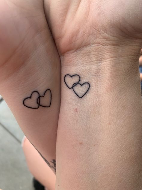 Mother And Daughter Heart Tattoos, Two Hearts Tattoo Best Friends, Tattoo Ideas Matching Mom And Daughter, Maching Tattoos Mom, Matching Heart Tattoos Mother Daughters, Matching Tats With Mom, Tiny Tattoos Mother Daughter, Sister Tattoos Hearts, Matching Tattoos For Sister In Laws