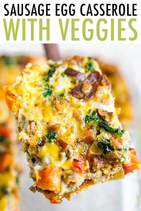 This veggie-packed sausage egg casserole is the perfect healthy dish to serve a crowd. It's dairy-free and gluten-free, but still packs tons of flavor! #eatingbirdfood Dairy Free Egg Casserole, Dairy Free Breakfast Casserole, Sausage Egg Bake, Sausage Egg Casserole, Eating Bird Food, Veggie Casserole, Dairy Free Breakfasts, Sausage Casserole, Egg Casserole Recipes