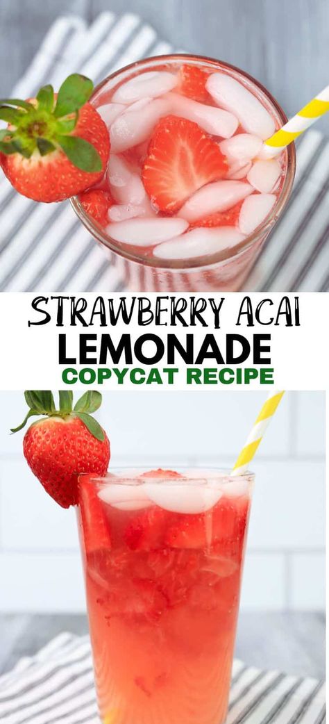 This Starbucks Strawberry Acai Lemonade Copycat Recipe makes a refreshing and delicious lemonade. The perfect refreshing pink drink. Strawberry Acai Refresher With Lemonade Recipe, Acai Lemonade Starbucks, Starbucks Strawberry Acai Lemonade, Starbucks Strawberry Refresher, Strawberry Acai Lemonade, Acai Lemonade, Starbucks Strawberry Acai, Everyday Drinks, Starbucks Pink Drink Recipe