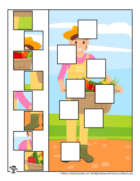 Kindergarten Puzzle Activities, Games For Students Activities, Puzzle Activity For Kids, Puzzle For Kindergarten, Puzzle Activities For Kids, Animal Puzzle Printable, Puzzle Preschool, Farm Picture, Games Puzzle