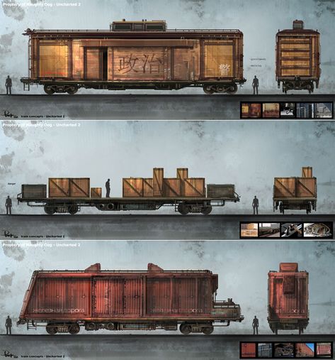 Train Concept Art from Uncharted 2: Among Thieves #art #artwork #gaming #videogames #gamer #gameart #conceptart Sci Fi Train Concept Art, Merchant Concept Art, Train Concept Art, Cars Concept Art, Train Drawings, Train Concept, Train Artwork, Uncharted 2, Train Drawing