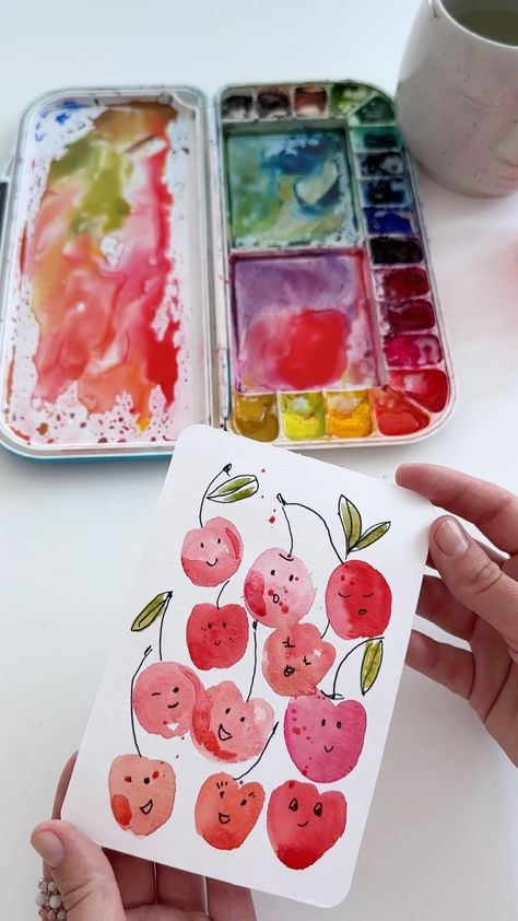 Anna Koliadych | Painting colorful fishes 🐟 🐠🐡with watercolor is a fun and easy way 🥰🎨. My favorite watercolor technique involves using a paper roll 😅 #wate… | Instagram Water Colour Paper Art, Easy Cute Watercolor Paintings, Easy Art Watercolor, Easy Watercolor Inspiration, Watercolor Art Doodles, Fun Watercolor Ideas Easy, East Watercolour Ideas, Fun Watercolor Paintings, Summer Watercolor Ideas