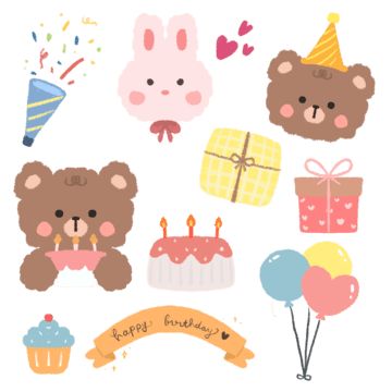 Bear Emoticon, Ballon Illustration, Bear Emoji, Korean Bear, Happy Birthday Bear, Happy Birthday Png, Birthday Cartoon, Cute Happy Birthday, Birthday Illustration