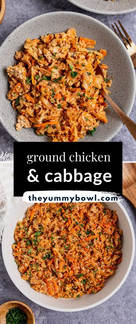 GROUND CHICKEN AND CABBAGE SKILLET Ground Chicken Recipes Gluten And Dairy Free, One Pot Meals Paleo, Meal Prep For The Week Ground Chicken, Ideas For Healthy Lunches, Ground Chicken Pineapple Recipes, Ground Chicken And Shrimp Recipes, Ground Chicken Dairy Free Recipes, Ground Chicken And Beans Recipes, Healthy Chicken Meal Prep For The Week