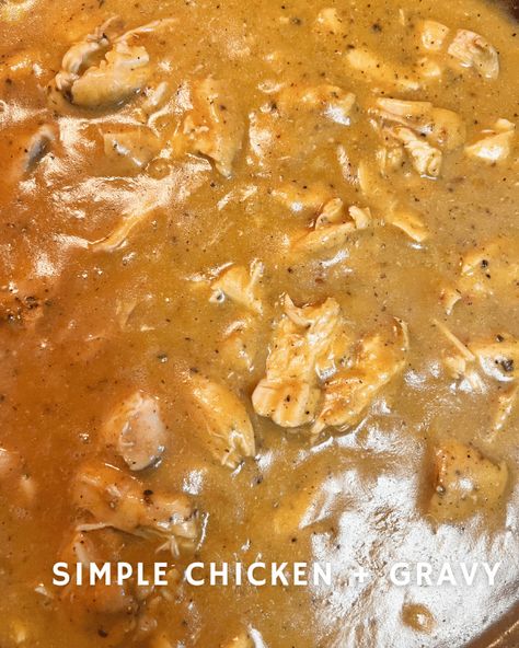 This Simple Chicken and gravy #recipe is easy comfort food! Pan seared chicken breasts simmered in a rich gravy. Serve it over rice or mash! #comfortfood #deepfriedhoney #southernfood #chickenrecipes Smothered Chicken Gravy Recipe, Rice And Brown Gravy Recipes, Chicken Rice Gravy Casserole, Smothered Chicken And Gravy Stovetop, Gravy Chicken And Rice, One Pan Chicken And Gravy, Chicken Gravy Over Rice Recipe, Smother Chicken With Gravy, Gravy And Rice Recipe