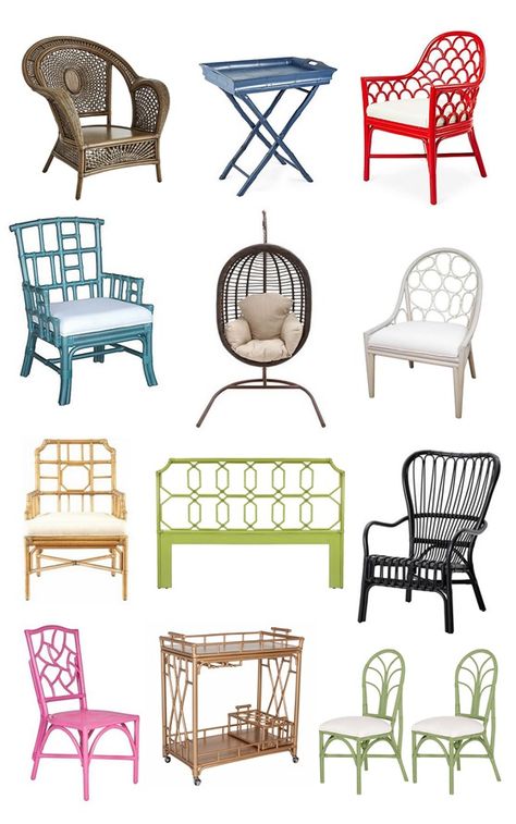 decorative rattan furniture roundup @centsationalgrl Painted Rattan, Lacquered Furniture, Balkon Decor, Rattan Chairs, Painted Wicker, Cane Furniture, Decorating Diy, Bamboo Furniture, Wicker Decor