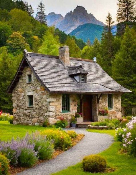 Small Stone Cottage, Stone Cabin, Tiny House Exterior, Log Cabin Rustic, Stone Cottages, Small Cottages, Bad Behavior, Stone Cottage, Log Home