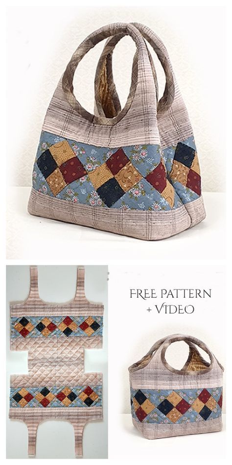 Diy Sew Apron, Fabric Purses Handmade Diy, Scrap Fabric Bag, Purse Patterns Free Sewing Handbags, Free Bag Patterns To Sew, Quilt Handbag, Tote Bag Diy Pattern, Handmade Fabric Purses, Tips Menjahit