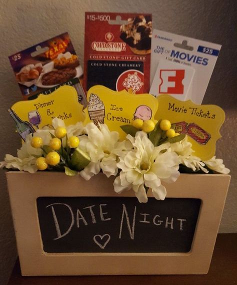 Date Night Gift Basket Movie Date Night Gift Basket Ideas, Date Night Out Gift Basket, Date Night Package Gift Ideas, Date Night Baskets Couples, Date Night Gift Card Basket, Date Night Auction Basket, Newlywed Gift Basket Ideas, Date Night Themed Gift Baskets, Date Night Auction Basket Ideas