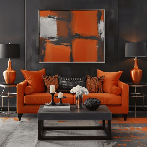 9 Orange Decor Secrets Only The Pros Know Orange And Grey Living Room Decor, Orange Living Room Decor Ideas, Loving Room Ideas, Orange Interior Design, Orange Room Decor, Orange Rooms, Orange Home Decor, Living Room Orange, Orange Interior