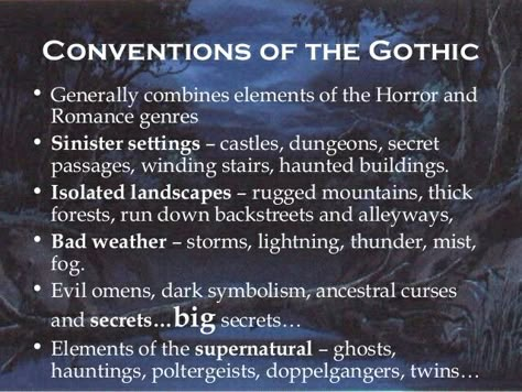 Conventions Of The Gothic Gothic Fiction Aesthetic, Gothic Writing Tips, Gothic Horror Writing Prompts, Writing Gothic Fiction, Gothic Horror Writing, Classic Gothic Literature, How To Be Gothic, Gothic Writing Prompts, Gothic Literature Aesthetic