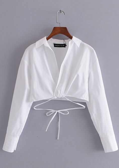 Baggy Crop Top, Formal Crop Top, White Shirt Outfits, Shirt Crop Top, Drawstring Detail, Concert Outfits, Crop Top Outfits, Causual Outfits, Crop Top Blouse